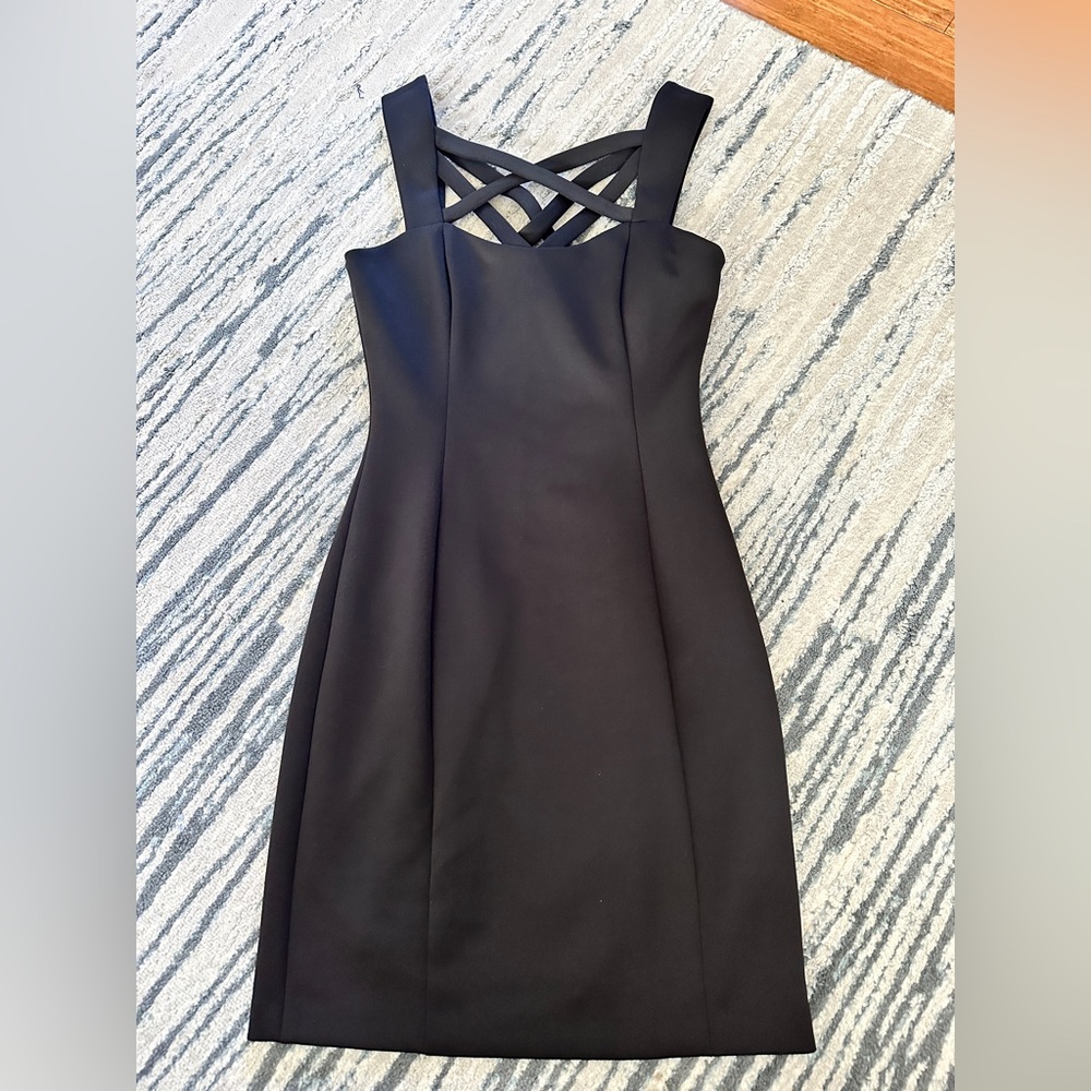 Guess Bodycon Sz 0 Black Criss Cross Event Dress Scuba Short Cocktail